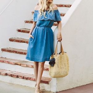 Ann Taylor Loft chambray off shoulder dress